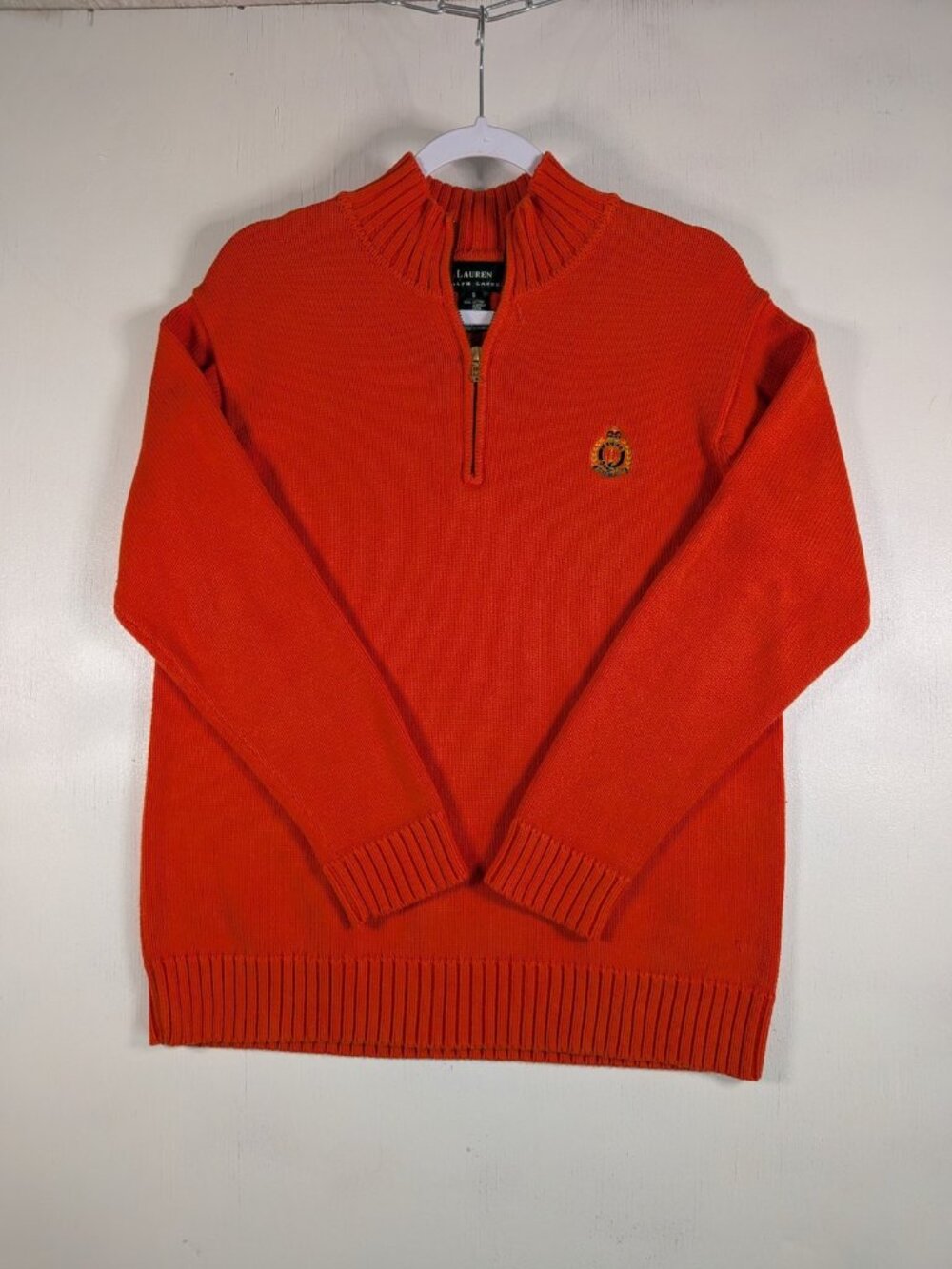 Lauren Ralph Lauren Sweater Women S Petite Orange Quarter Zip Crest Cotton Knit